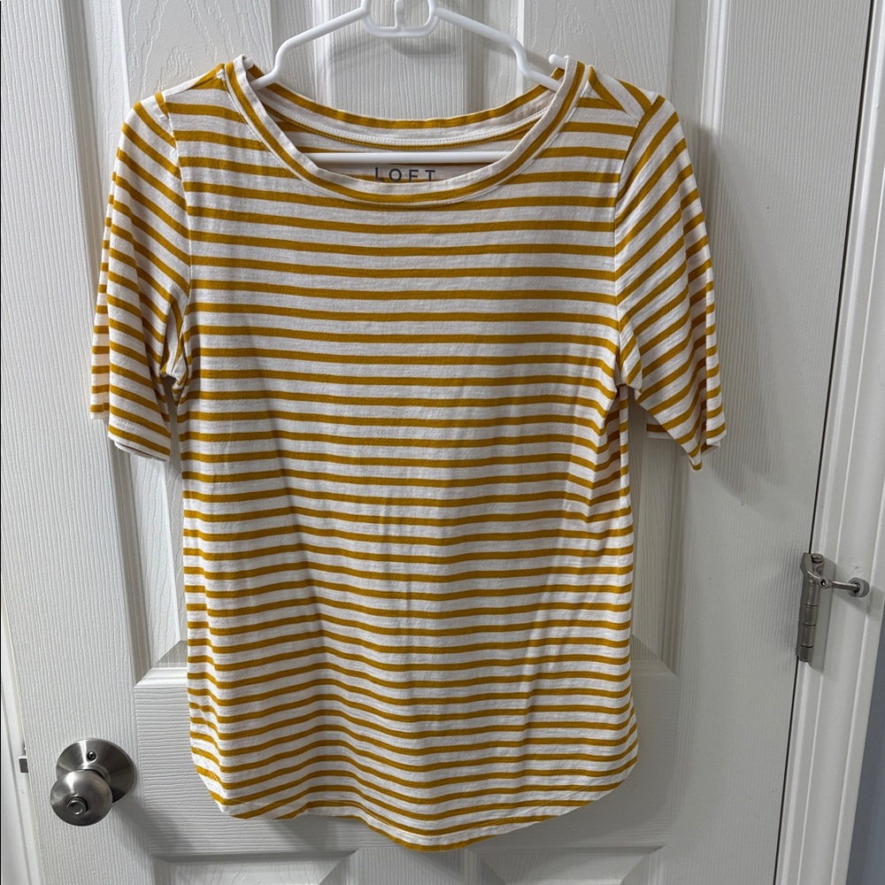 LOFT Mustard and White Striped Tee